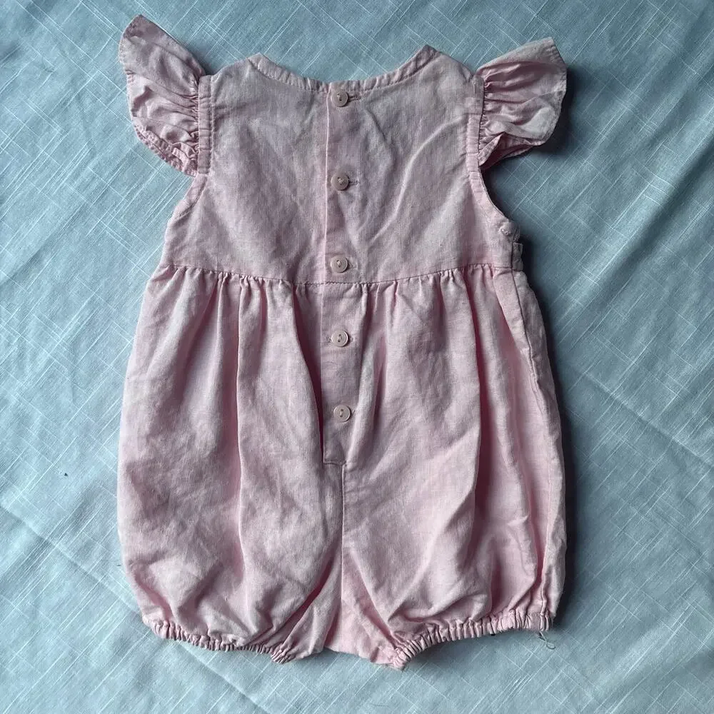 Vintage Y2K Pink Romper with Rosettes by BT Kids - Size 6-9M